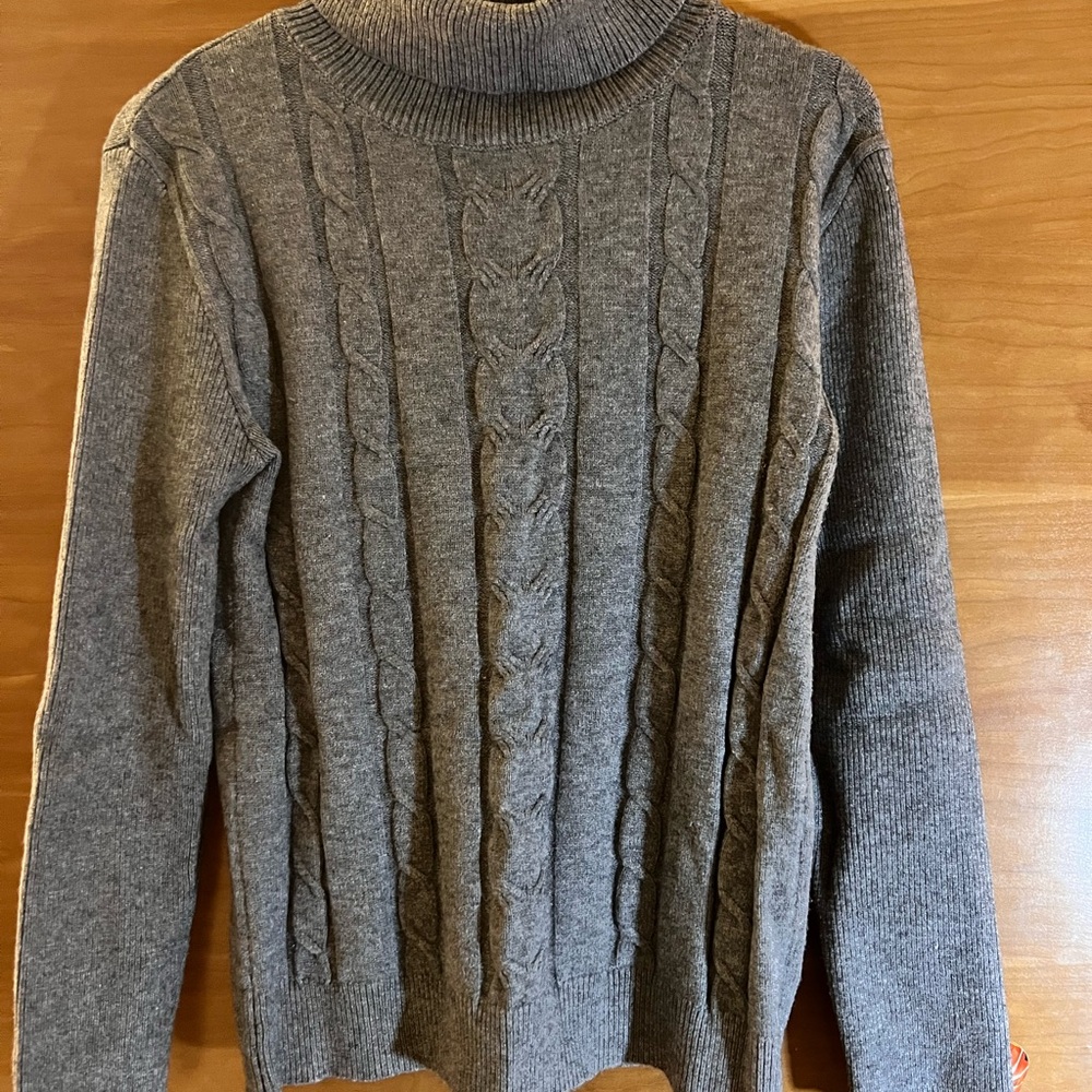 Gray Cable Knit Turtleneck Sweater
